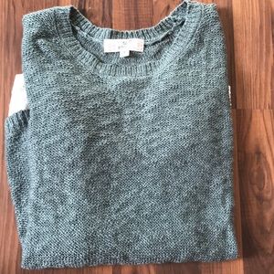 Green Sweater with cream lace at the bottom